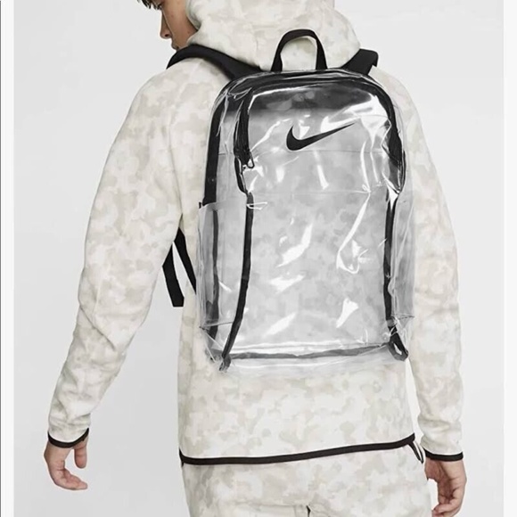 Nike Brasilia Clear Backpack Transparent Bag School Gym Pack BA6553-910 NWT - Picture 1 of 6